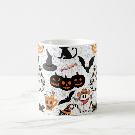 Halloween patroon. Spooky en schattig Koffiemok (Center)