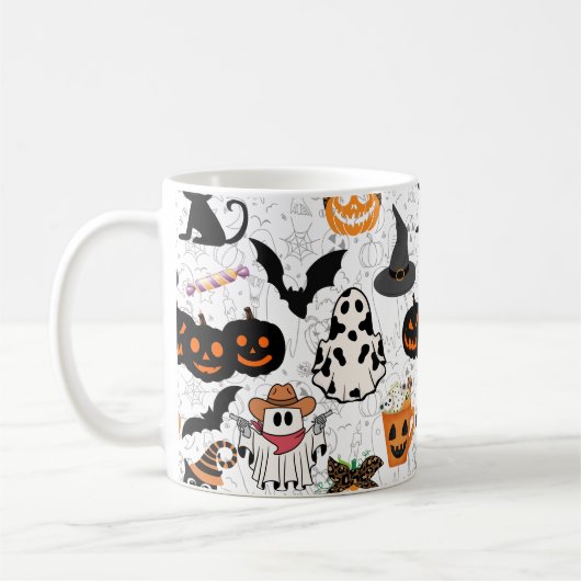 Halloween patroon. Spooky en schattig Koffiemok (Links)