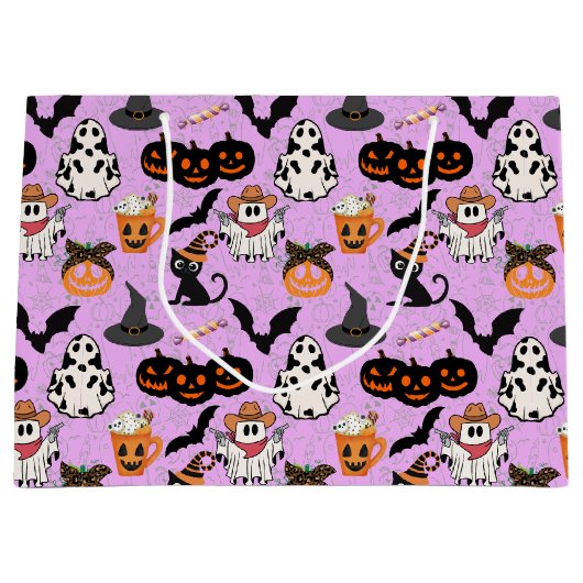 Halloween patroon. Spooky en schattig L Paarse BG Groot Cadeauzakje (Voorkant)
