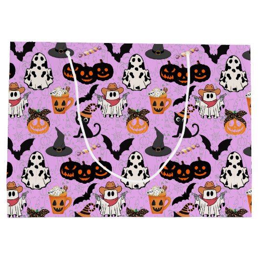 Halloween patroon. Spooky en schattig L Paarse BG Groot Cadeauzakje (Achterkant)