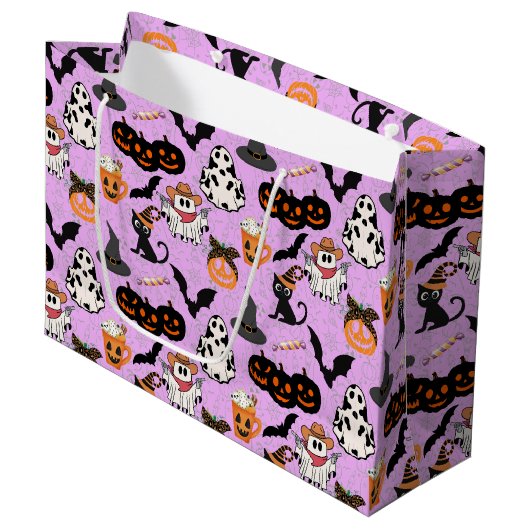 Halloween patroon. Spooky en schattig L Paarse BG Groot Cadeauzakje (Voorkant Gekanteld)