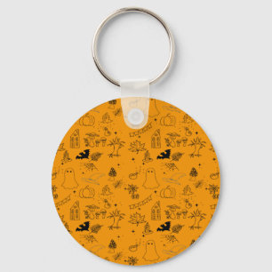 Halloween patroon van spoken, huizen, spinnen sleutelhanger