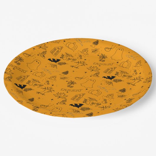 Halloween patroon van spoken, huizen, spinnen squa papieren bordje (Gekanteld)