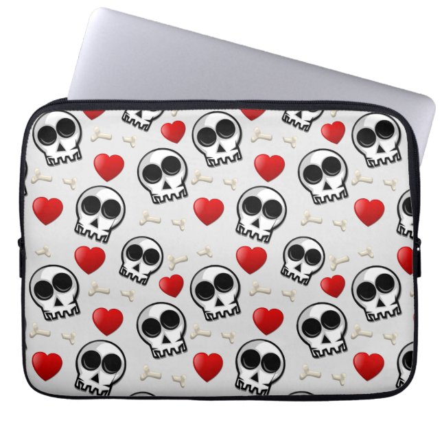Halloween Patroon voor Skulls & Red Hearts Laptop Sleeve (Voorkant)