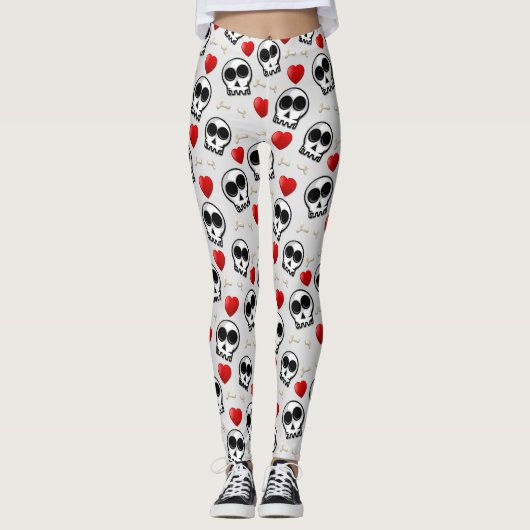 Halloween Patroon voor Skulls & Red Hearts Leggings (Voorkant)