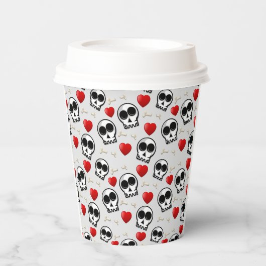 Halloween Patroon voor Skulls & Red Hearts Papieren Bekers (Voorkant)