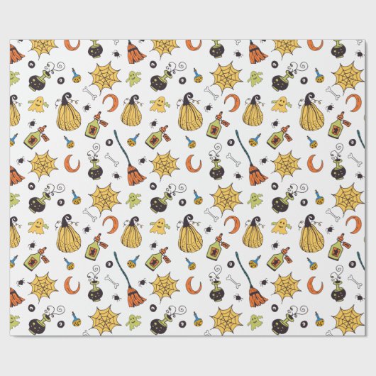 Halloween Patroon Wit Cadeaupapier (Vlak)