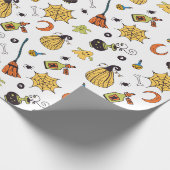 Halloween Patroon Wit Cadeaupapier (Hoek)