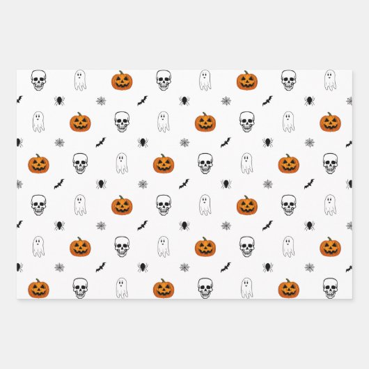 Halloween Patroon Witte Wrapping Papier Bladen Inpakpapier Vel (Voorkant 3)