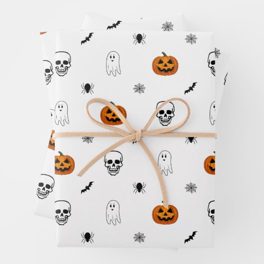 Halloween Patroon Witte Wrapping Papier Bladen Inpakpapier Vel (In situ)
