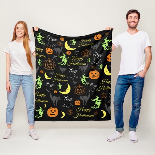 Halloween Patroon Zwart Fleece Deken (In situ)