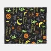 Halloween Patroon Zwart Fleece Deken (Voorkant (Horizontaal))