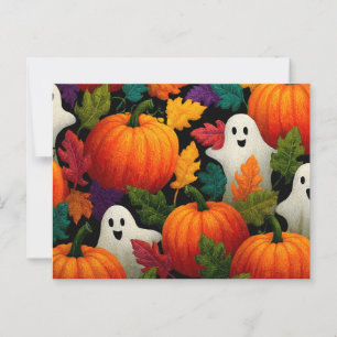 Halloween-patroonachtergrond met oranje pompoenen briefkaart