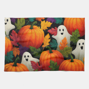 Halloween-patroonachtergrond met oranje pompoenen theedoek