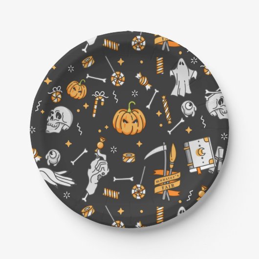 Halloween Pattern 2 Papieren Bordje (Voorkant)