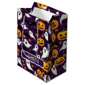 Halloween Pattern Bats Pumpkin Ghost Snoep Party Medium Cadeauzakje (Voorkant Gekanteld)