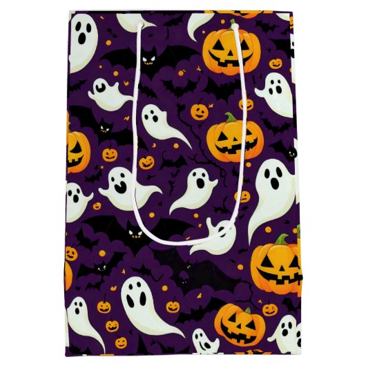 Halloween Pattern Bats Pumpkin Ghost Snoep Party Medium Cadeauzakje (Achterkant)