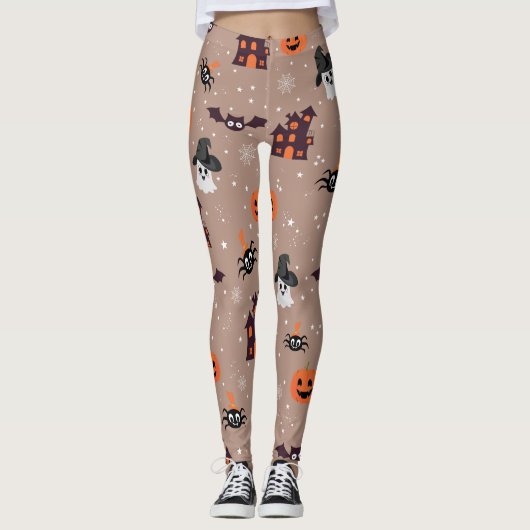 Halloween Pattern Bleke Taupe Leggings (Voorkant)