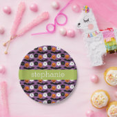 Halloween Pattern - Cute Bat Cat Pumpkin Ghost Papieren Bordje (Feest)