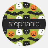 Halloween Pattern - Cute Bat Cat Pumpkin Ghost Ronde Sticker (Voorkant)