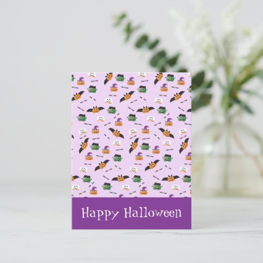 Halloween Pattern Dank je Paars Briefkaart (Staand voorkant)