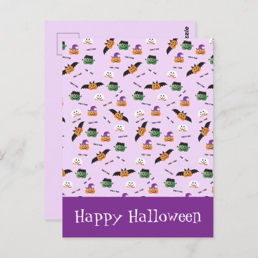 Halloween Pattern Dank je Paars Briefkaart (Voorkant / Achterkant)