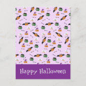 Halloween Pattern Dank je Paars Briefkaart (Voorkant)