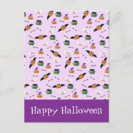 Halloween Pattern Dank je Paars Briefkaart