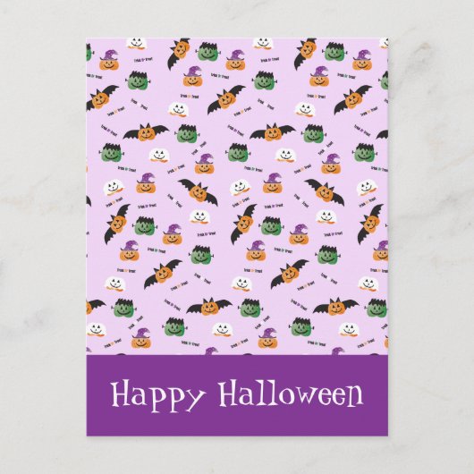 Halloween Pattern Dank je Paars Briefkaart (Voorkant)