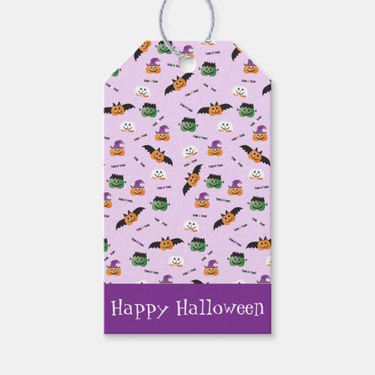 Halloween Pattern Dank je Paars Cadeaulabel (Voorkant)