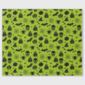 Halloween Pattern Green en Black Cadeaupapier (Vlak)