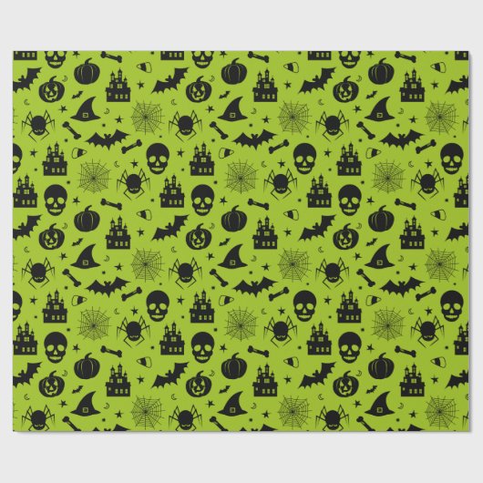 Halloween Pattern Green en Black Cadeaupapier (Vlak)