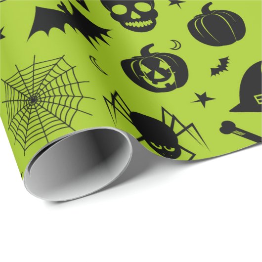 Halloween Pattern Green en Black Cadeaupapier (Rol Hoek)