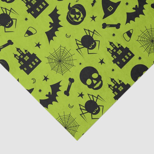 Halloween Pattern Green en Black Tissuepapier (Detail)