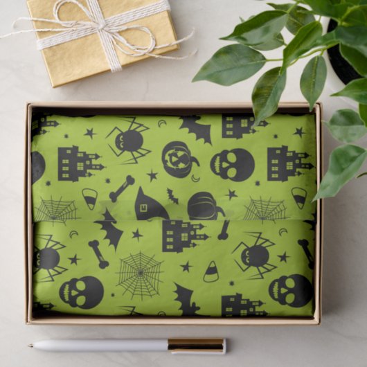 Halloween Pattern Green en Black Tissuepapier (Geschenk)