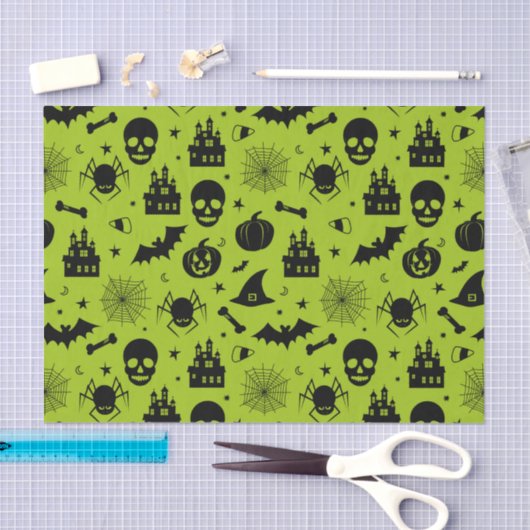 Halloween Pattern Green en Black Tissuepapier (Craft)