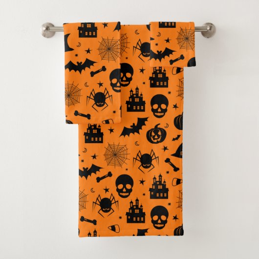 Halloween Pattern Oranje en Black Bad Handdoek (Insitu)