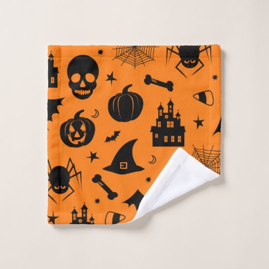 Halloween Pattern Oranje en Black Bad Handdoek (Wasdoekje)