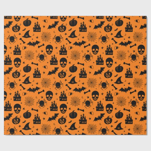 Halloween Pattern Oranje en Black Cadeaupapier (Vlak)