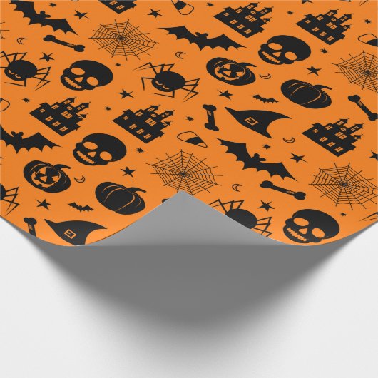 Halloween Pattern Oranje en Black Cadeaupapier (Hoek)