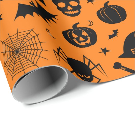 Halloween Pattern Oranje en Black Cadeaupapier (Rol Hoek)