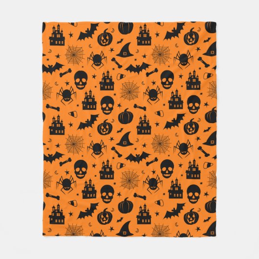 Halloween Pattern Oranje en Black Fleece Deken (Voorkant)
