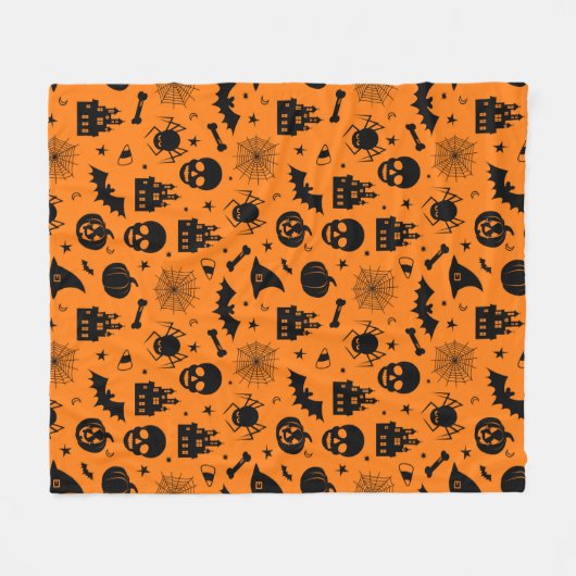 Halloween Pattern Oranje en Black Fleece Deken (Voorkant (Horizontaal))