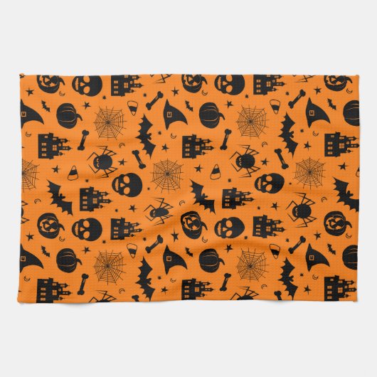 Halloween Pattern Oranje en Black Theedoek (Horizontaal)