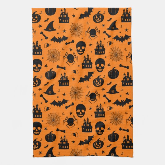 Halloween Pattern Oranje en Black Theedoek (Verticaal)