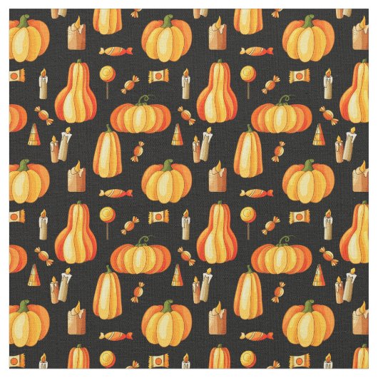 Halloween Pattern, Oranje pompoenen, Snoep & kaars Stof (Close Up)