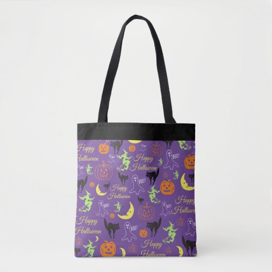 Halloween Pattern Paars Black Trick or treat Tote Bag (Voorkant)