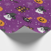 Halloween Pattern Paars Cadeaupapier (Hoek)