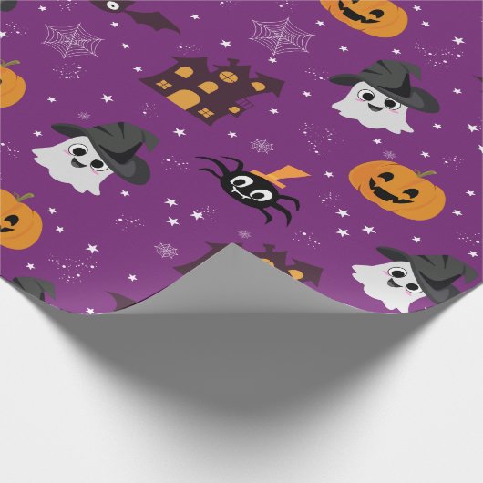 Halloween Pattern Paars Cadeaupapier (Hoek)