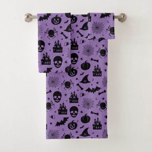 Halloween Pattern Paars en Black Bad Handdoek (Insitu)